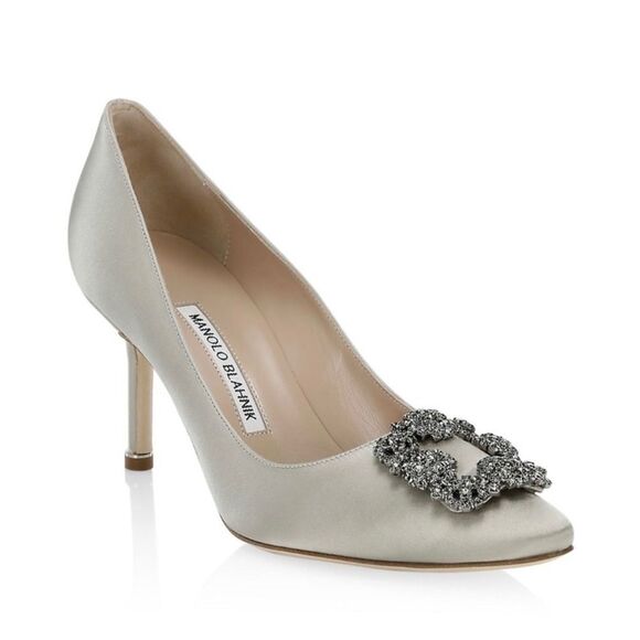 Manolo Blahnik Hangisi 70 Embellished Satin Pumps size 37 - Picture 1 of 13